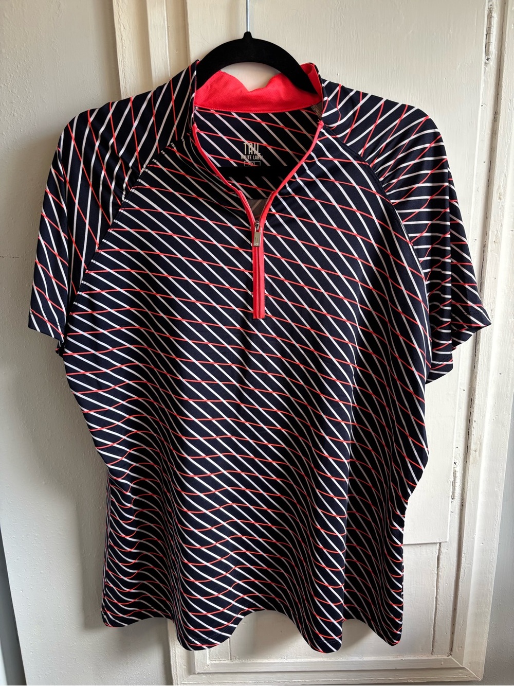 Tail Women's Navy Short-Sleeve Zip Tee with Red Trim